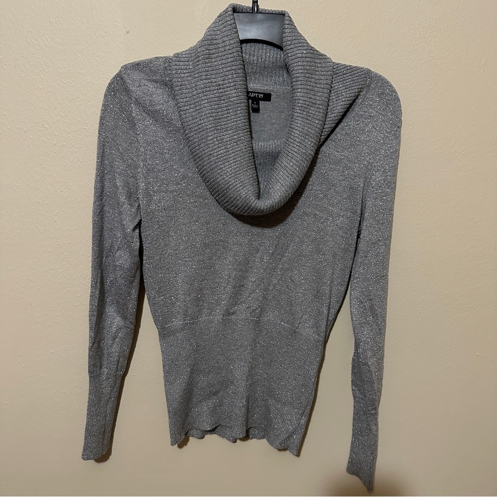 Apt.9 Silver Gray Metallic Cowl Neck Sweater Size S Casual Winter Long sleeves